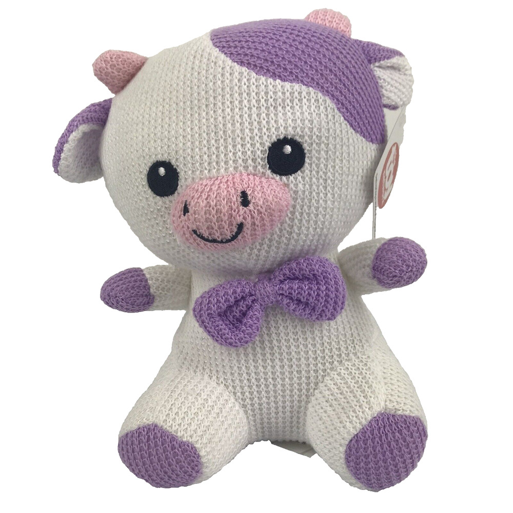 Rinco Toy Network Cow Plush Waffle Knit Purple Pink White 8.25" Stuffed Animal